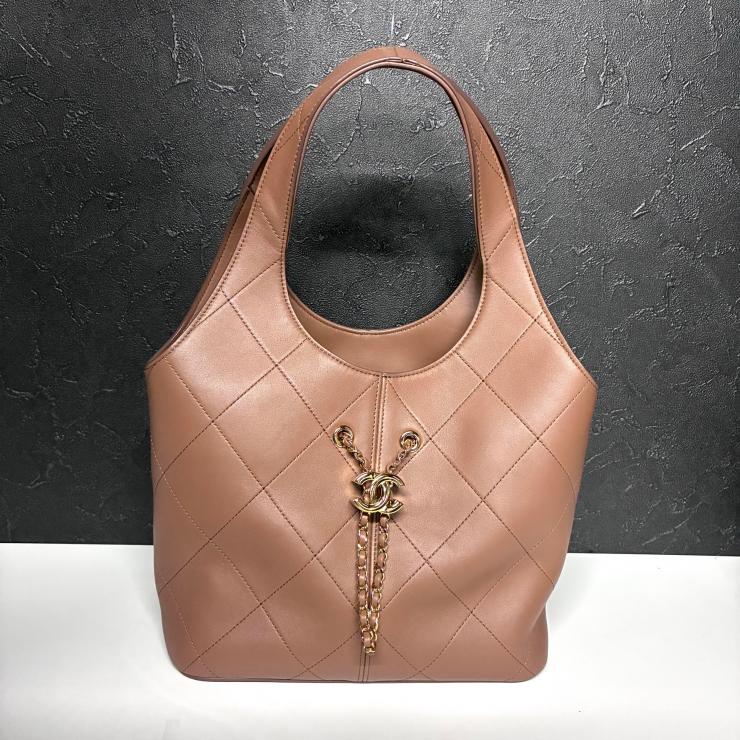 CHANEL シャネル カーフスキン ショッピングバッグ ブラウン トート ハンド バッグ ランダムプレート ★良品★