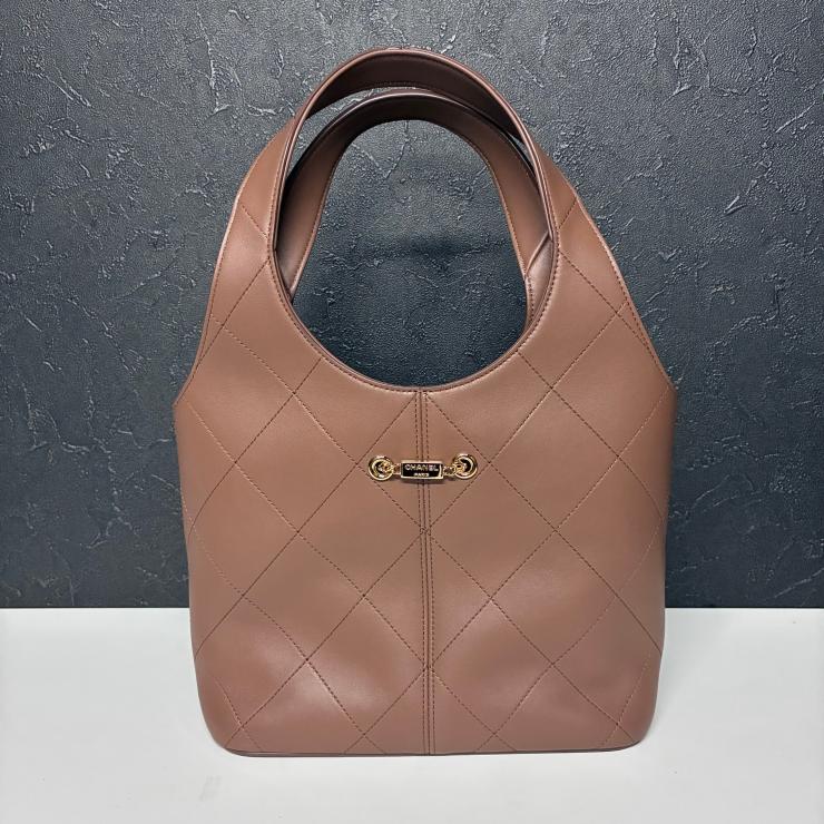 CHANEL シャネル カーフスキン ショッピングバッグ ブラウン トート ハンド バッグ ランダムプレート ★良品★