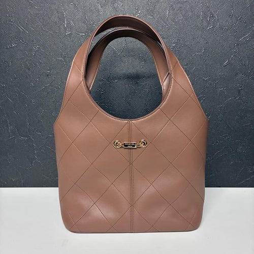CHANEL シャネル カーフスキン ショッピングバッグ ブラウン トート ハンド バッグ ランダムプレート ★良品★