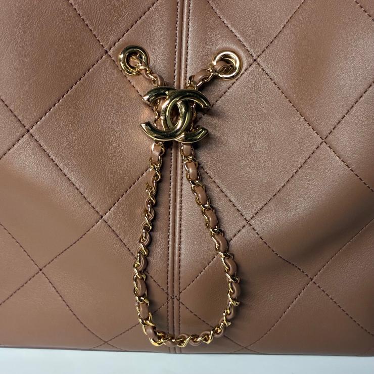 CHANEL シャネル カーフスキン ショッピングバッグ ブラウン トート ハンド バッグ ランダムプレート ★良品★