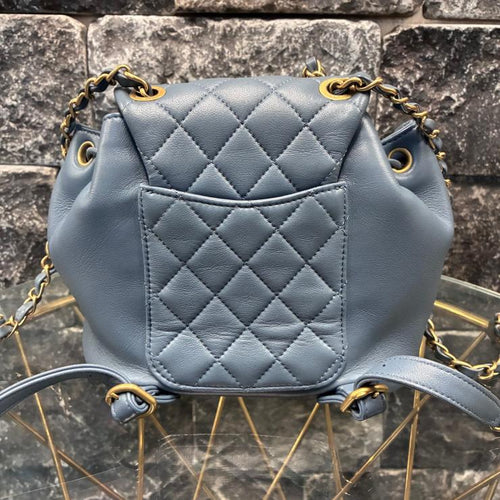 CHANEL シャネル マトラッセ ラムスキン リュックサック バックパック AS4493 ブルー ゴールド金具 ランダムプレート ★良品★