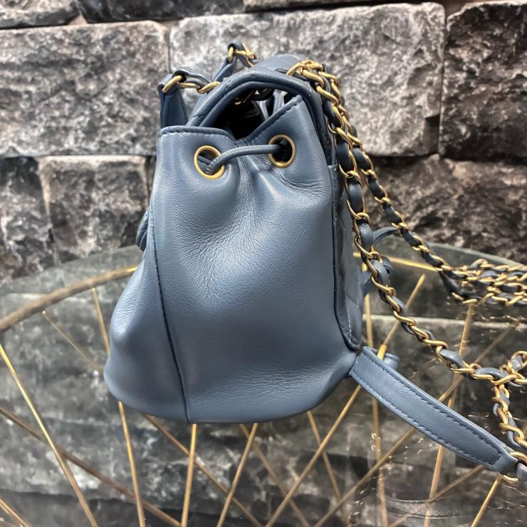 CHANEL シャネル マトラッセ ラムスキン リュックサック バックパック AS4493 ブルー ゴールド金具 ランダムプレート ★良品★
