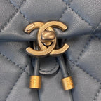 CHANEL シャネル マトラッセ ラムスキン リュックサック バックパック AS4493 ブルー ゴールド金具 ランダムプレート ★良品★