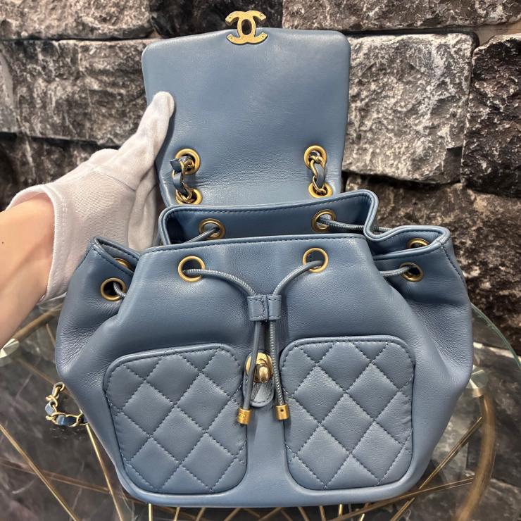 CHANEL シャネル マトラッセ ラムスキン リュックサック バックパック AS4493 ブルー ゴールド金具 ランダムプレート ★良品★