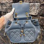 CHANEL シャネル マトラッセ ラムスキン リュックサック バックパック AS4493 ブルー ゴールド金具 ランダムプレート ★良品★