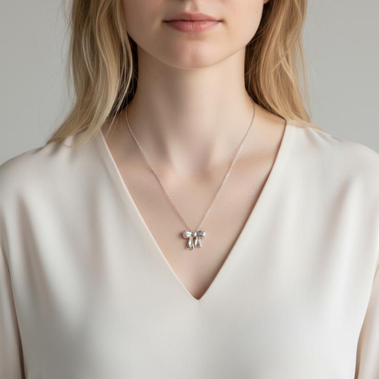 Tiffany&Co. ティファニー リボン ネックレス SV925 シルバー アクセサリー ★美品★ ★袋付★