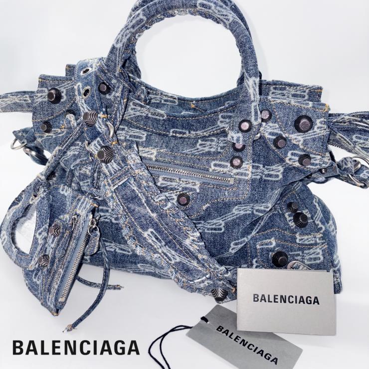 BALENCIAGA バレンシアガ ネオ カゴール シティ BBモノグラム デニム 2WAY ハンドバッグ ショルダー ブルー ★美品★★付属品付★