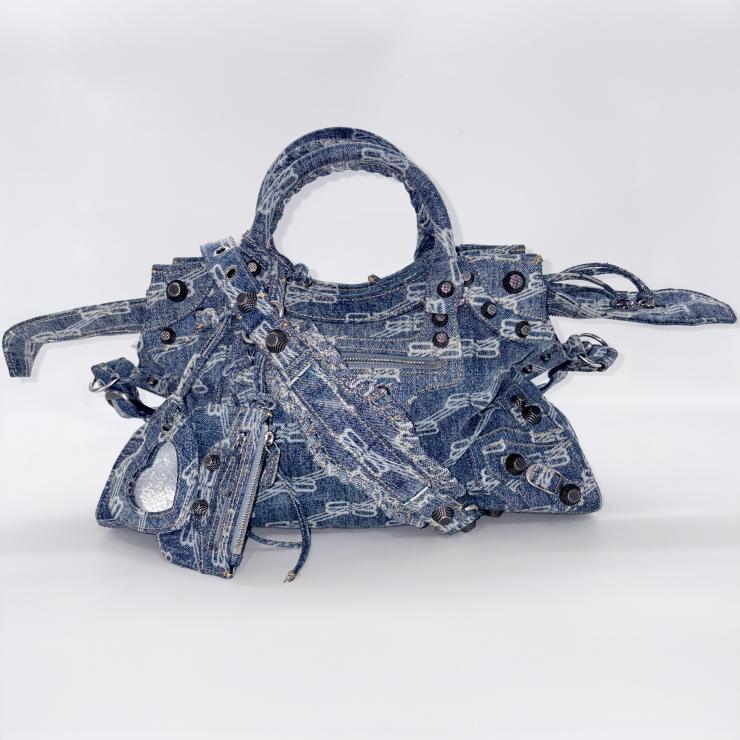 BALENCIAGA バレンシアガ ネオ カゴール シティ BBモノグラム デニム 2WAY ハンドバッグ ショルダー ブルー ★美品★★付属品付★