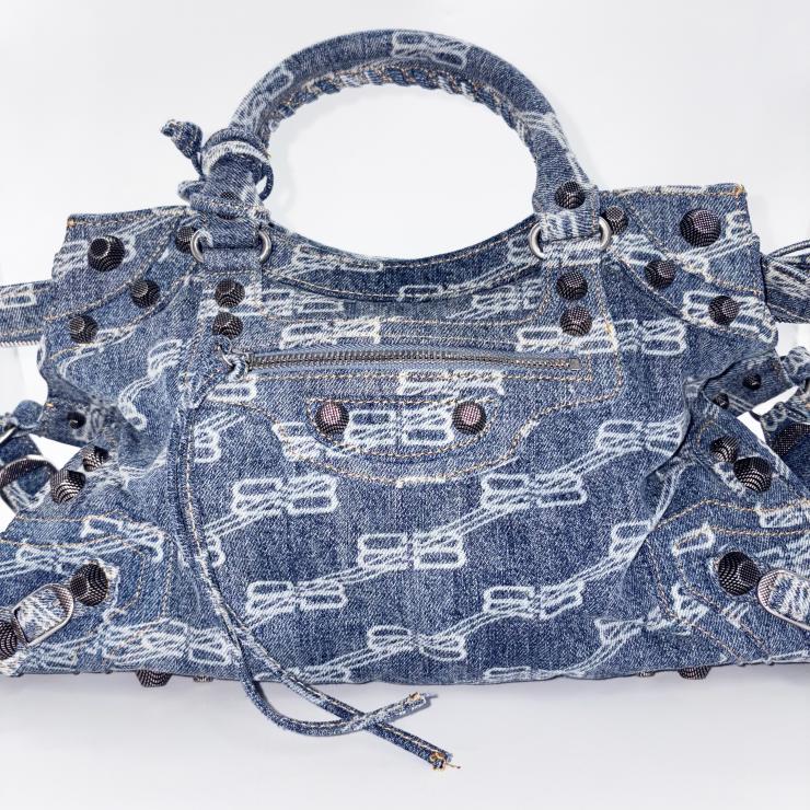 BALENCIAGA バレンシアガ ネオ カゴール シティ BBモノグラム デニム 2WAY ハンドバッグ ショルダー ブルー ★美品★★付属品付★