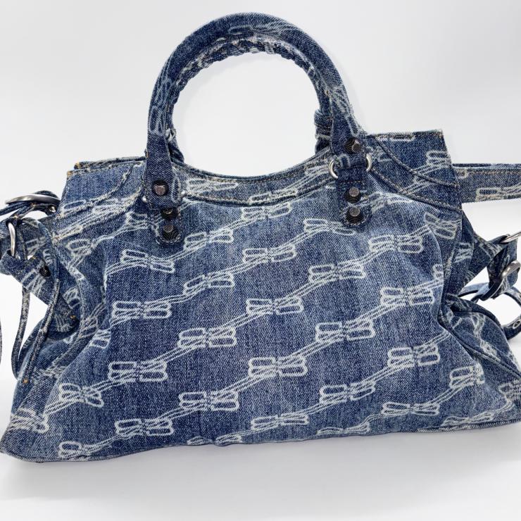 BALENCIAGA バレンシアガ ネオ カゴール シティ BBモノグラム デニム 2WAY ハンドバッグ ショルダー ブルー ★美品★★付属品付★