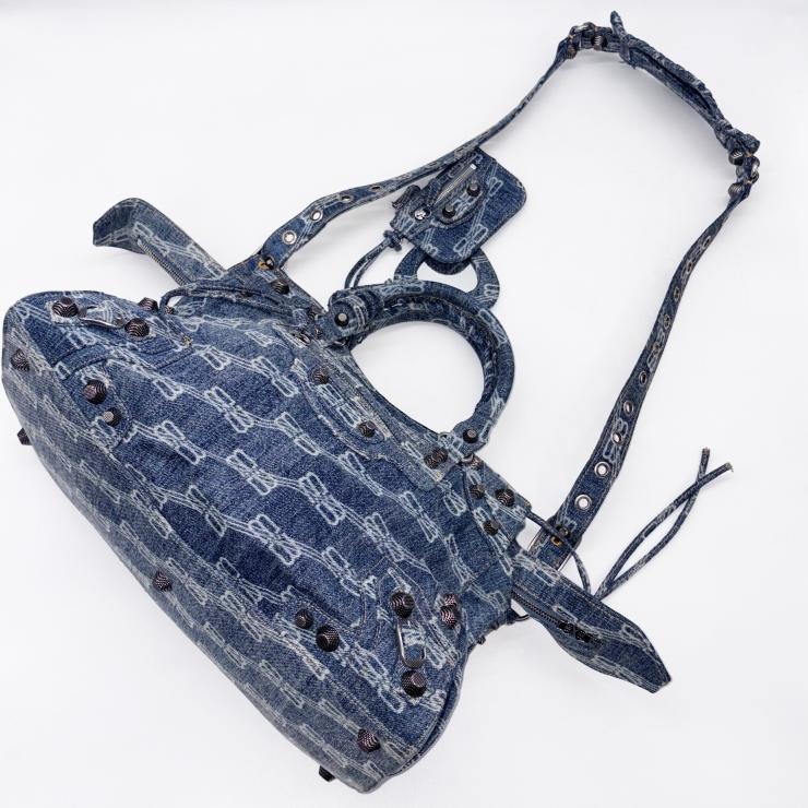 BALENCIAGA バレンシアガ ネオ カゴール シティ BBモノグラム デニム 2WAY ハンドバッグ ショルダー ブルー ★美品★★付属品付★