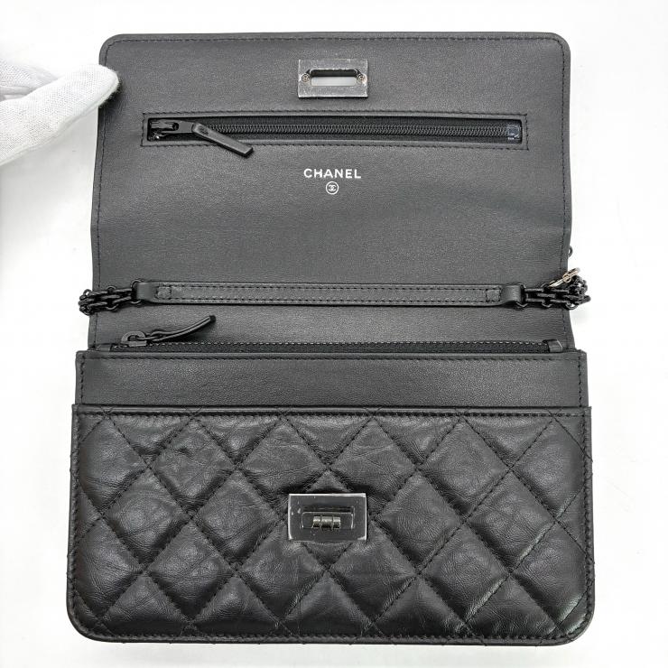 CHANEL シャネル 2.55 リイシュー チェーンウォレット ショルダーバッグ マトラッセ カーフスキン ブラック金具 ランダムプレート ★美品★ ★箱付★