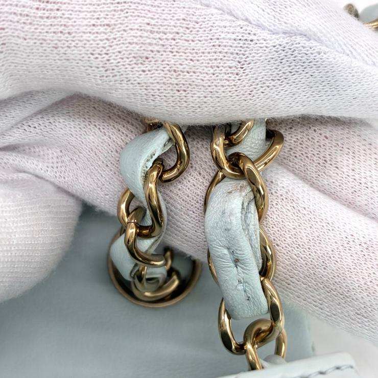 CHANEL シャネル マトラッセ20 シングルフラップ チェーン ショルダー バッグ ラムスキン ライトブルー ゴールド金具 ランダムプレート ★希少★