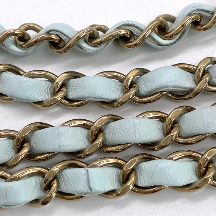 CHANEL シャネル マトラッセ20 シングルフラップ チェーン ショルダー バッグ ラムスキン ライトブルー ゴールド金具 ランダムプレート ★希少★