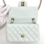 CHANEL シャネル マトラッセ20 シングルフラップ チェーン ショルダー バッグ ラムスキン ライトブルー ゴールド金具 ランダムプレート ★希少★