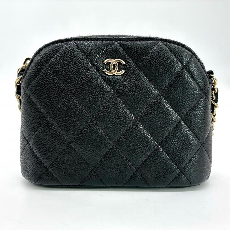 CHANEL シャネル ココマーク チェーンクラッチ ショルダーバッグ マトラッセ キャビアスキン ブラック ゴールド金具 ランダムシール ★美品★