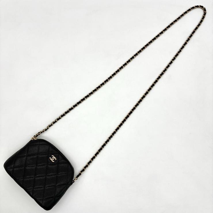 CHANEL シャネル ココマーク チェーンクラッチ ショルダーバッグ マトラッセ キャビアスキン ブラック ゴールド金具 ランダムシール ★美品★