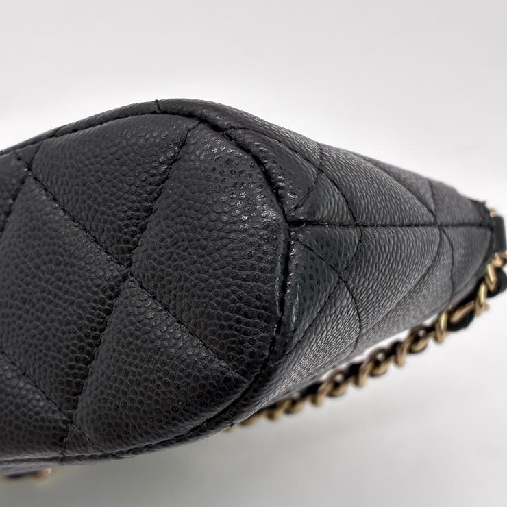 CHANEL シャネル ココマーク チェーンクラッチ ショルダーバッグ マトラッセ キャビアスキン ブラック ゴールド金具 ランダムシール ★美品★