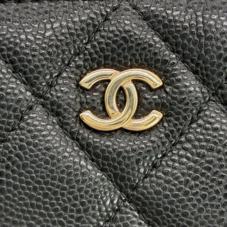 CHANEL シャネル ココマーク チェーンクラッチ ショルダーバッグ マトラッセ キャビアスキン ブラック ゴールド金具 ランダムシール ★美品★
