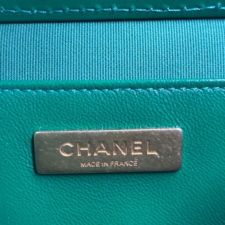 CHANEL シャネル マトラッセ メティエダール ラムスキン 2WAY トップハンドル チェーンショルダー グリーン ゴールド金具 ランダムプレート ★美品★