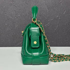 CHANEL シャネル マトラッセ メティエダール ラムスキン 2WAY トップハンドル チェーンショルダー グリーン ゴールド金具 ランダムプレート ★美品★