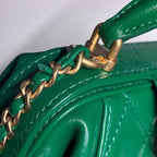 CHANEL シャネル マトラッセ メティエダール ラムスキン 2WAY トップハンドル チェーンショルダー グリーン ゴールド金具 ランダムプレート ★美品★