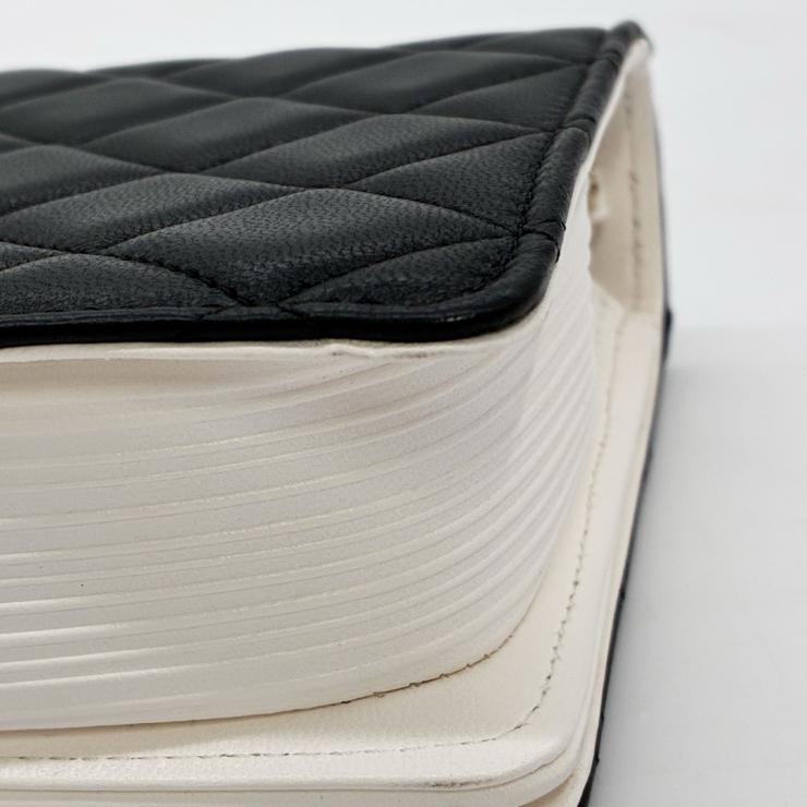 CHANEL シャネル ブックチェーンショルダー ショルダーバッグ マトラッセ ラムスキン ブラック ホワイト ゴールド金具 ★美品★ ★箱・袋・プレート付★
