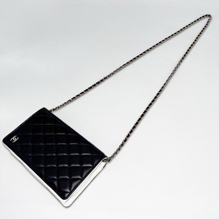 CHANEL シャネル ブックチェーンショルダー ショルダーバッグ マトラッセ ラムスキン ブラック ホワイト ゴールド金具 ★美品★ ★箱・袋・プレート付★
