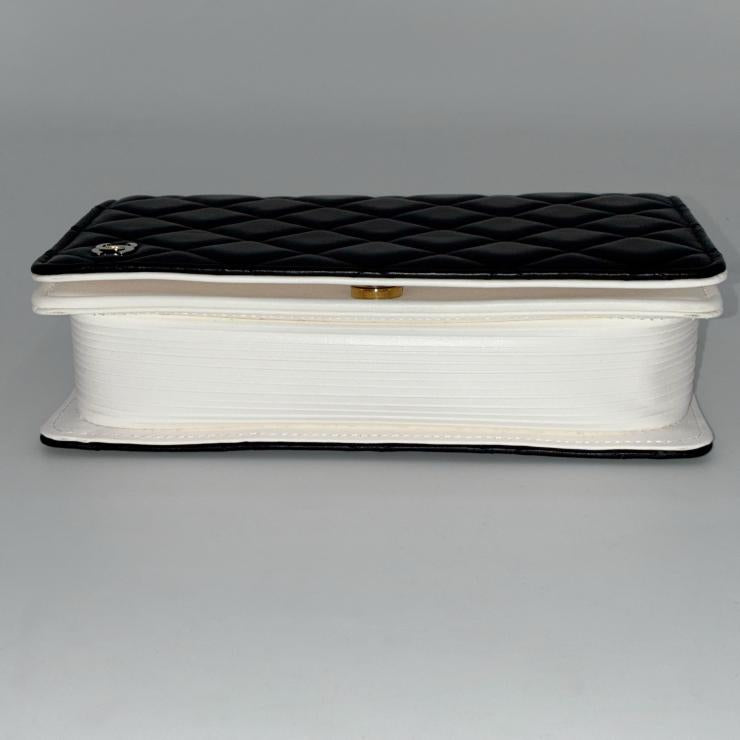 CHANEL シャネル ブックチェーンショルダー ショルダーバッグ マトラッセ ラムスキン ブラック ホワイト ゴールド金具 ★美品★ ★箱・袋・プレート付★