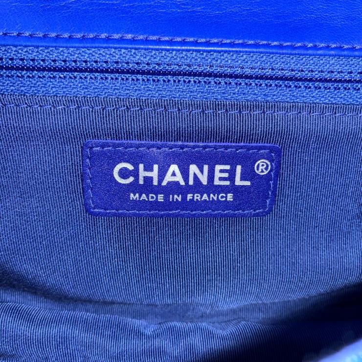 CHANEL シャネル フラフープバッグ ハンドバッグ マトラッセ ラムスキン ブルー ブラック シルバー金具 ★美品★ ★ギャラ付★