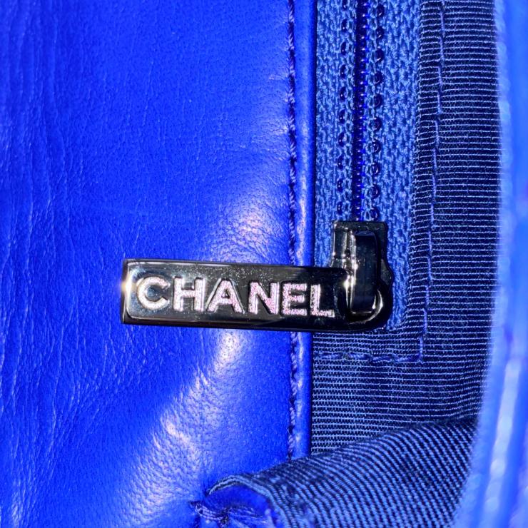 CHANEL シャネル フラフープバッグ ハンドバッグ マトラッセ ラムスキン ブルー ブラック シルバー金具 ★美品★ ★ギャラ付★