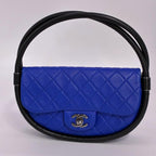 CHANEL シャネル フラフープバッグ ハンドバッグ マトラッセ ラムスキン ブルー ブラック シルバー金具 ★美品★ ★ギャラ付★