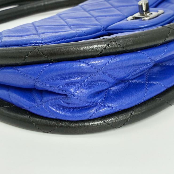 CHANEL シャネル フラフープバッグ ハンドバッグ マトラッセ ラムスキン ブルー ブラック シルバー金具 ★美品★ ★ギャラ付★