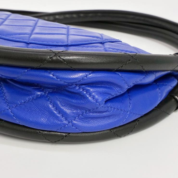 CHANEL シャネル フラフープバッグ ハンドバッグ マトラッセ ラムスキン ブルー ブラック シルバー金具 ★美品★ ★ギャラ付★