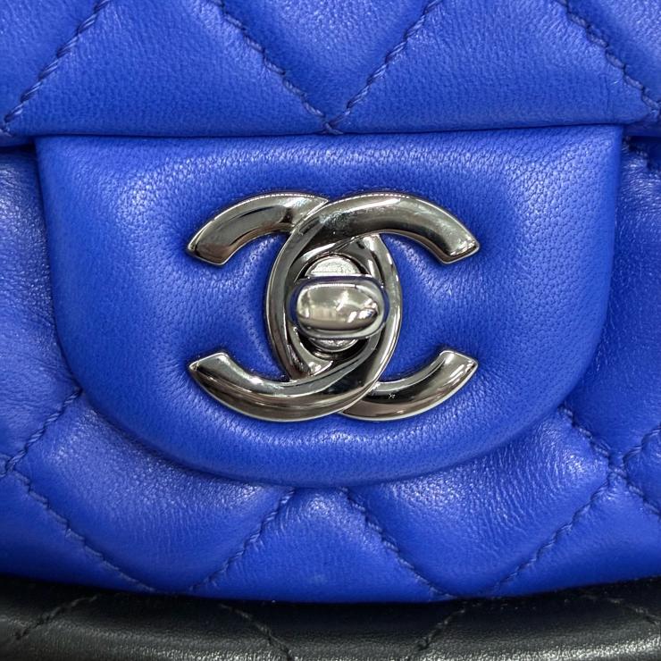 CHANEL シャネル フラフープバッグ ハンドバッグ マトラッセ ラムスキン ブルー ブラック シルバー金具 ★美品★ ★ギャラ付★