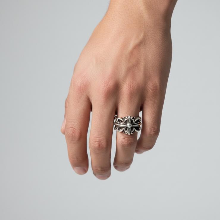 CHROME HEARTS クロムハーツ ダブルフローラルクロス リング 指輪 アクセサリー シルバー SV925 12号 ★美品★