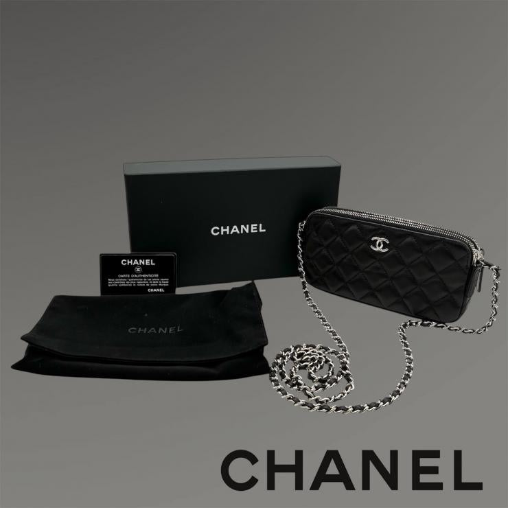 CHANEL シャネル ショルダーバッグ マトラッセ チェーンウォレット ダブルジップ ダブルファスナー ラムスキン ブラック ★中古品★ ギャランティーカード
