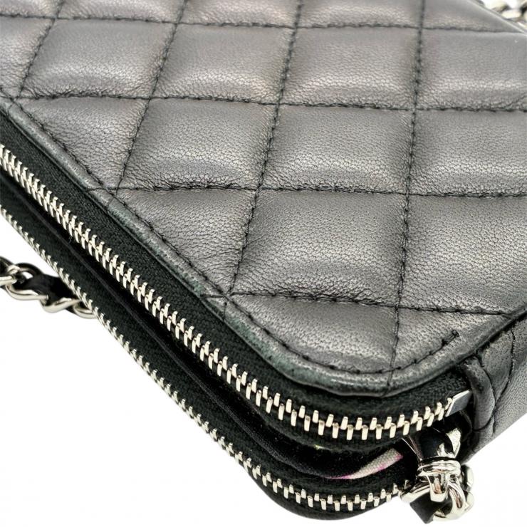 CHANEL シャネル ショルダーバッグ マトラッセ チェーンウォレット ダブルジップ ダブルファスナー ラムスキン ブラック ★中古品★ ギャランティーカード
