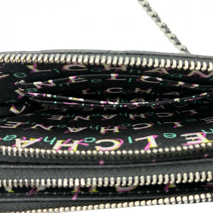 CHANEL シャネル ショルダーバッグ マトラッセ チェーンウォレット ダブルジップ ダブルファスナー ラムスキン ブラック ★中古品★ ギャランティーカード