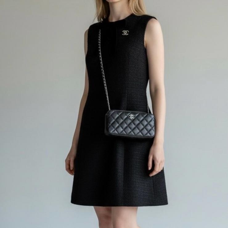 CHANEL シャネル ショルダーバッグ マトラッセ チェーンウォレット ダブルジップ ダブルファスナー ラムスキン ブラック ★中古品★ ギャランティーカード