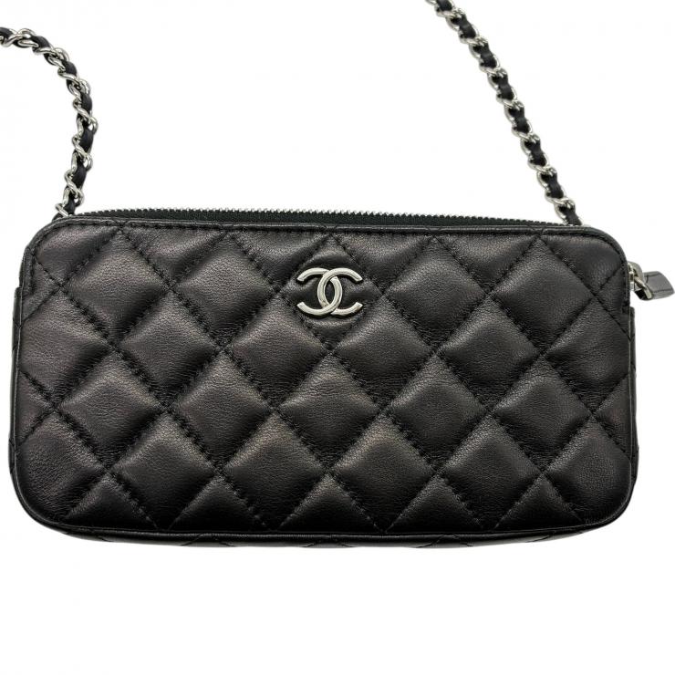 CHANEL シャネル ショルダーバッグ マトラッセ チェーンウォレット ダブルジップ ダブルファスナー ラムスキン ブラック ★中古品★ ギャランティーカード