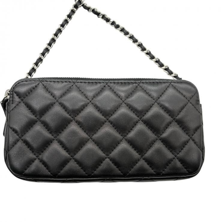 CHANEL シャネル ショルダーバッグ マトラッセ チェーンウォレット ダブルジップ ダブルファスナー ラムスキン ブラック ★中古品★ ギャランティーカード