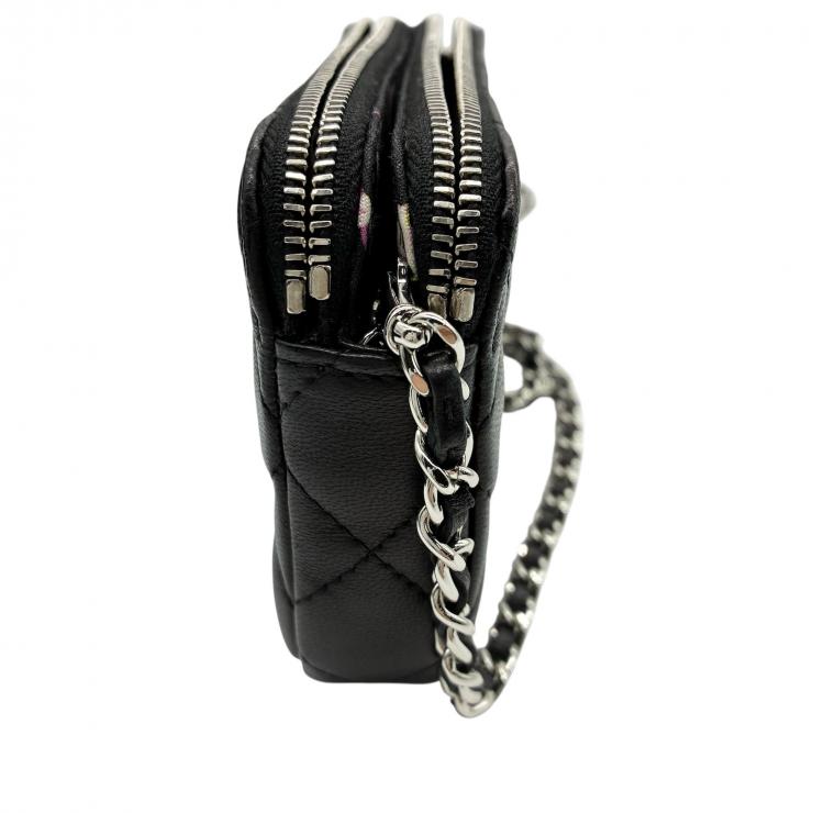 CHANEL シャネル ショルダーバッグ マトラッセ チェーンウォレット ダブルジップ ダブルファスナー ラムスキン ブラック ★中古品★ ギャランティーカード