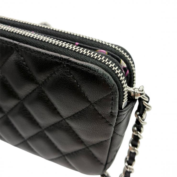 CHANEL シャネル ショルダーバッグ マトラッセ チェーンウォレット ダブルジップ ダブルファスナー ラムスキン ブラック ★中古品★ ギャランティーカード