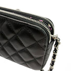 CHANEL シャネル ショルダーバッグ マトラッセ チェーンウォレット ダブルジップ ダブルファスナー ラムスキン ブラック ★中古品★ ギャランティーカード