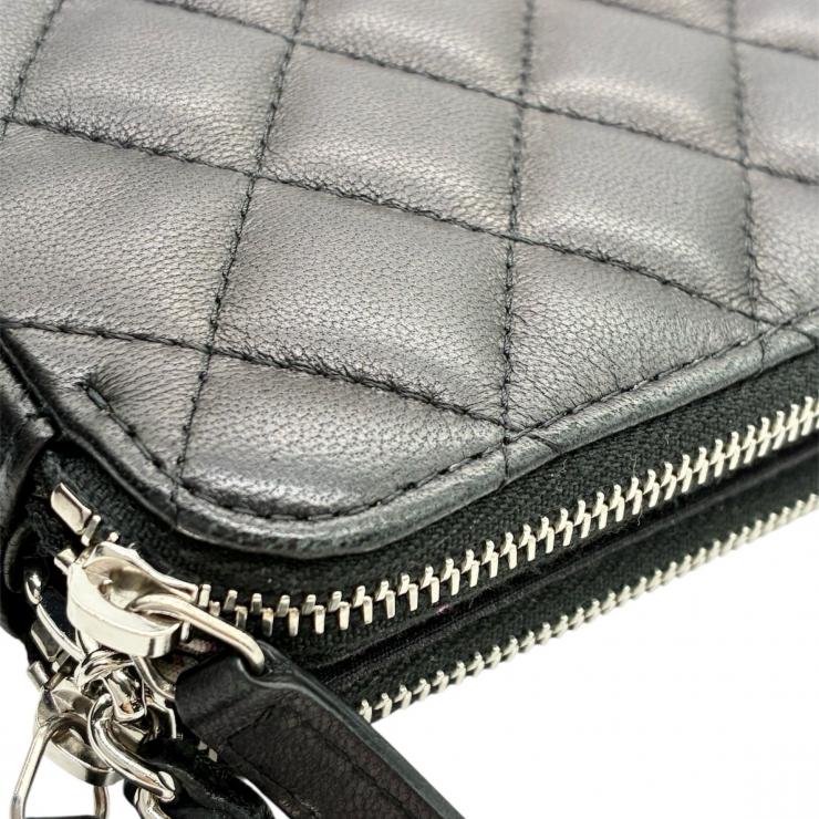 CHANEL シャネル ショルダーバッグ マトラッセ チェーンウォレット ダブルジップ ダブルファスナー ラムスキン ブラック ★中古品★ ギャランティーカード