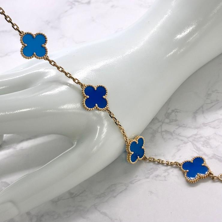 VanCleef&Arpels ヴァンクリーフ＆アーペル ヴィンテージ アルハンブラ ブルーアゲート ブレスレット 約19cm Au750 K18 アクセサリー ★希少★ ★美品★