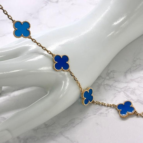 VanCleef&Arpels ヴァンクリーフ＆アーペル ヴィンテージ アルハンブラ ブルーアゲート ブレスレット 約19cm Au750 K18 アクセサリー ★希少★ ★美品★