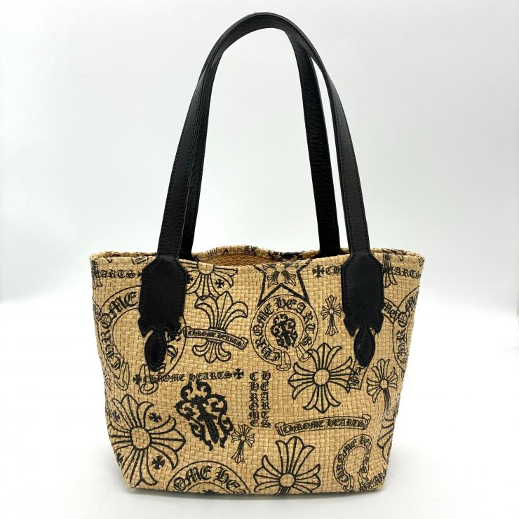 CHROME HEARTS クロムハーツ ビーチ スモール トートバッグ ストロー レザー ベージュ ブラック ★美品★ ★保存袋★