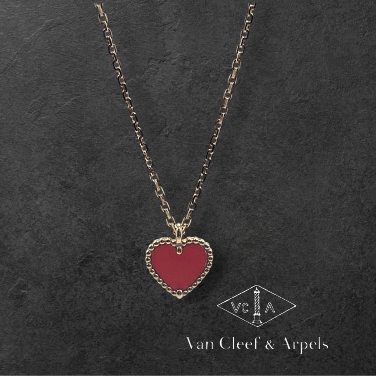 VanCleef ＆ Arpels ヴァンクリーフ＆アーペル ヴァンクリ アルハンブラ スウィート カーネリアン ハート ネックレス Au750 K18 ピンクゴールド ★箱付★★美品★